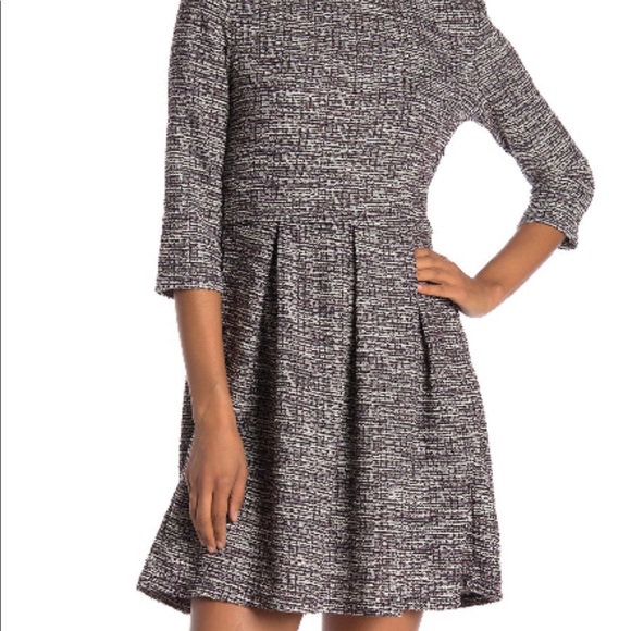 MAX STUDIO Tweed 3/4 Sleeve Pleated Dress - Picture 1 of 5